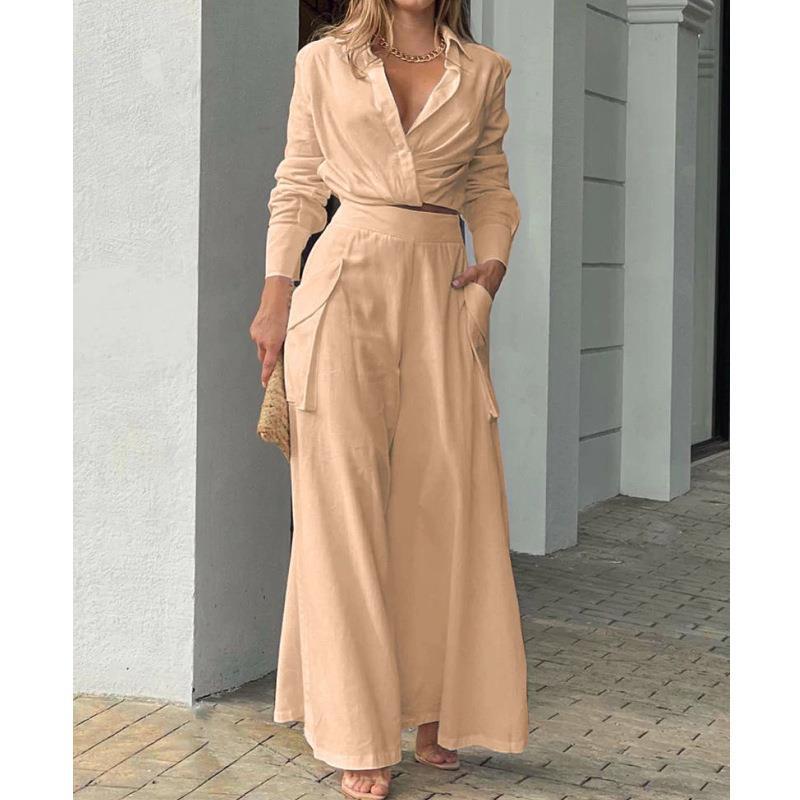Women's Elegant Two-Piece Set with Crop Top and Palazzo Pants