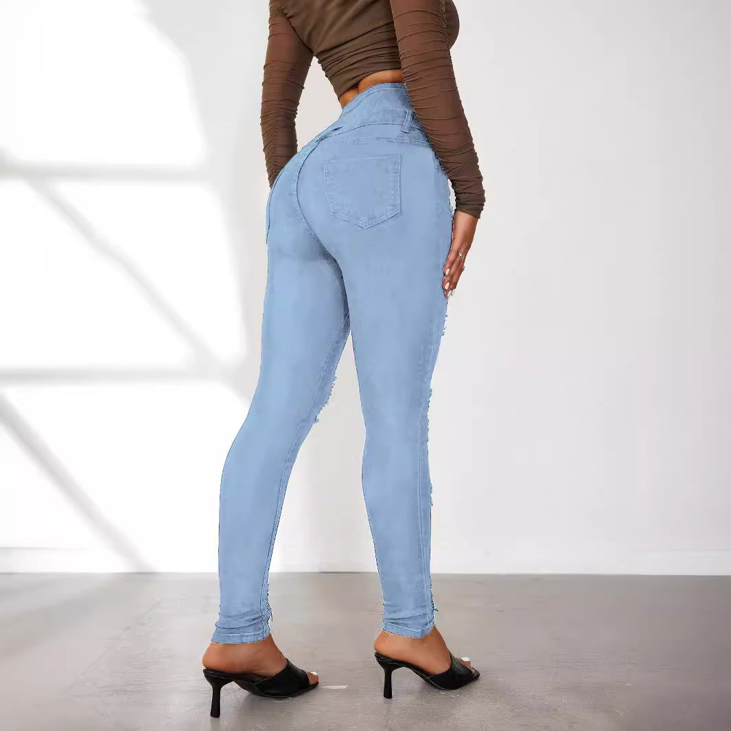 High-Waist Jeans with Distressed Details