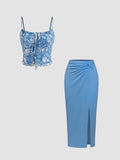 Women's Fashionable Crop Top and Figure-Hugging Midi Skirt Set
