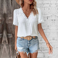 Women's Short-Sleeve Blouse with Lace Trim