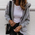 Women's Chunky Knit Cardigan with Plaid Pattern and Oversized Cut