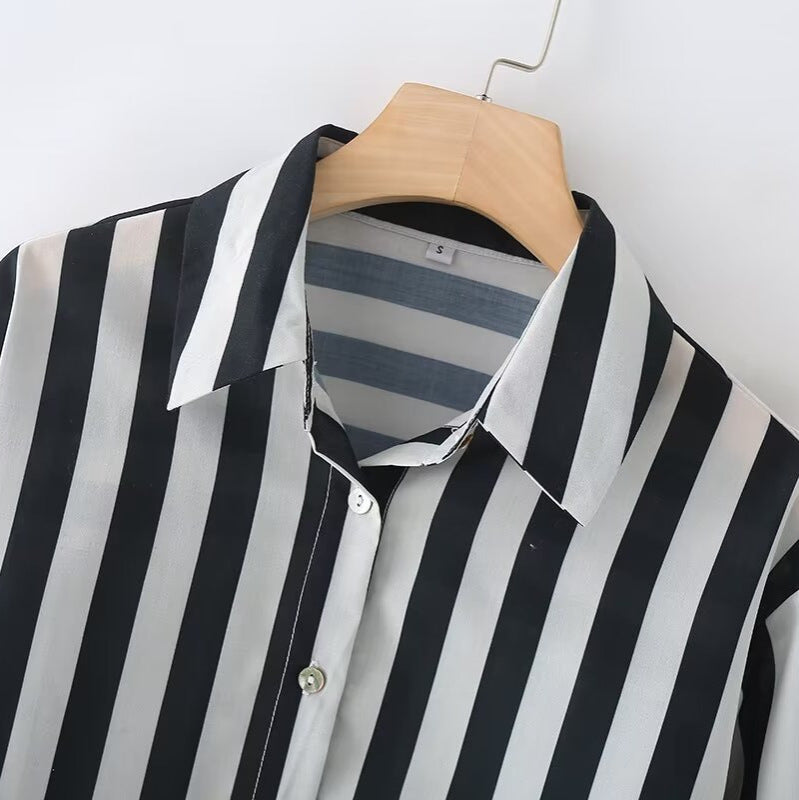 Elegant Striped Blouse with Classic Collar