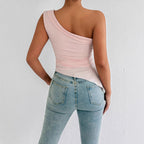 Women's Asymmetrical Off-Shoulder Top with Elegant Draping