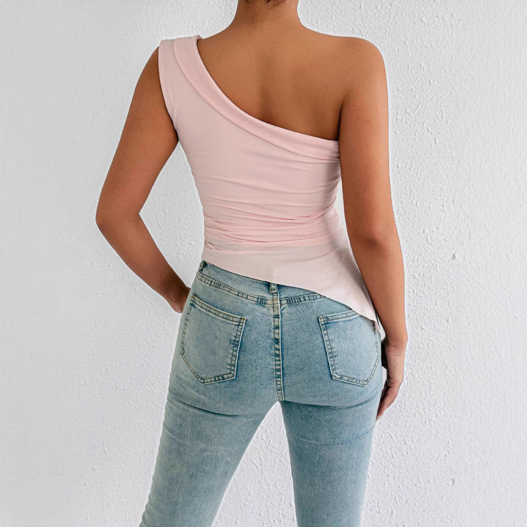 Women's Asymmetrical Off-Shoulder Top with Elegant Draping