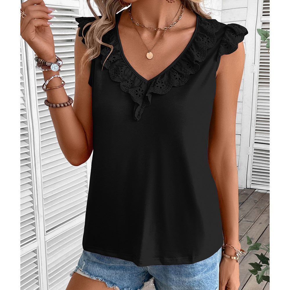Women's Sleeveless Top with Lace Trim