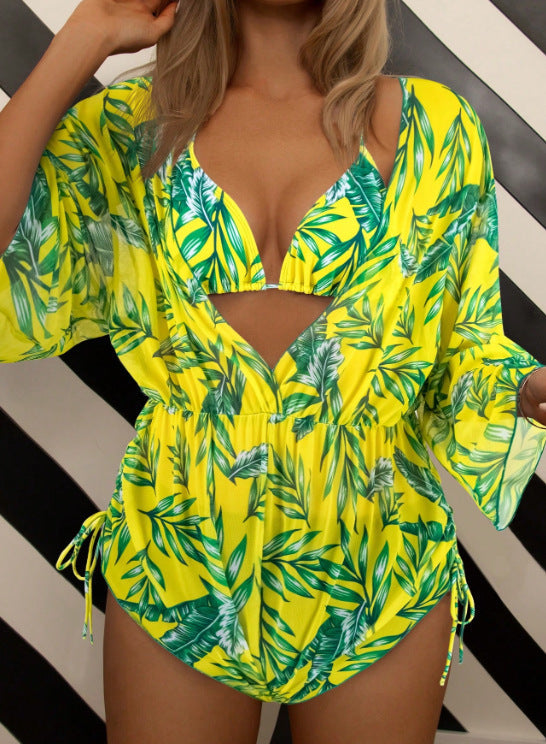 Women's V-Neck Swimsuit with Palm Print