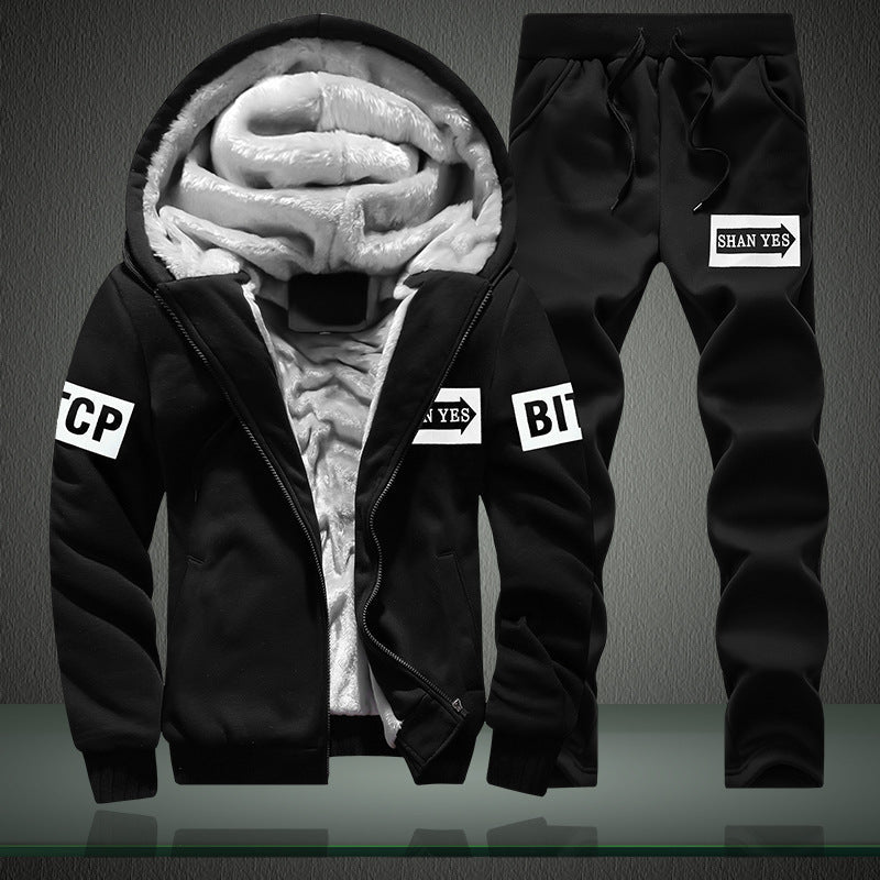 Men's Warm Two-Piece Training Set with Teddy Lining