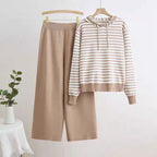 Women's Striped Casual Set with Hood and Wide Cut