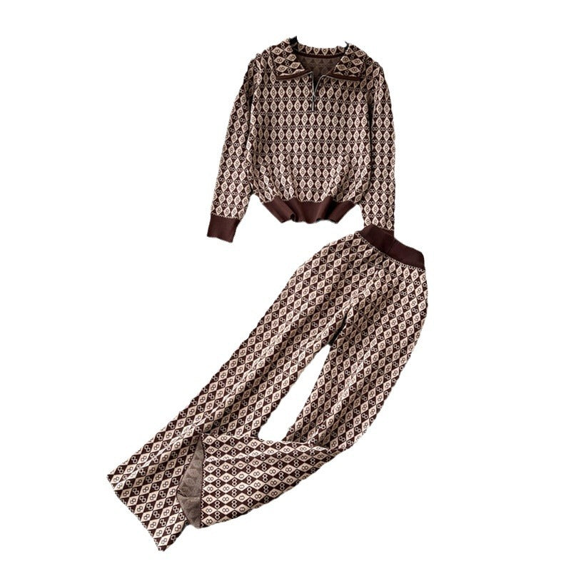 Women's Fashionable Lounge Set with Shiny Pattern and Elastic Waistband