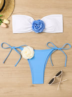 Women's Bandeau Bikini with Floral Appliqué