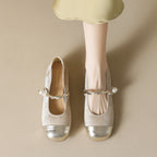 Women's Ballet Flats with Elegant Strap and Fashionable Pearl Jewelry