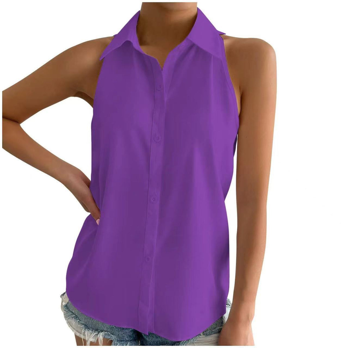 Women's Sleeveless Shirt with Classic Collar