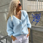 Women's Fluffy Cardigan with Puff Sleeves