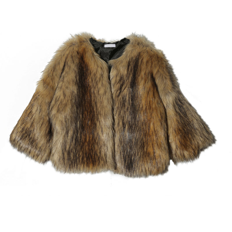 Women's Glamorous Faux Fur Cropped Coat with Voluminous Sleeves