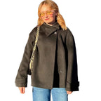 Women's Cozy Wool Jacket with High Collar and Button Details