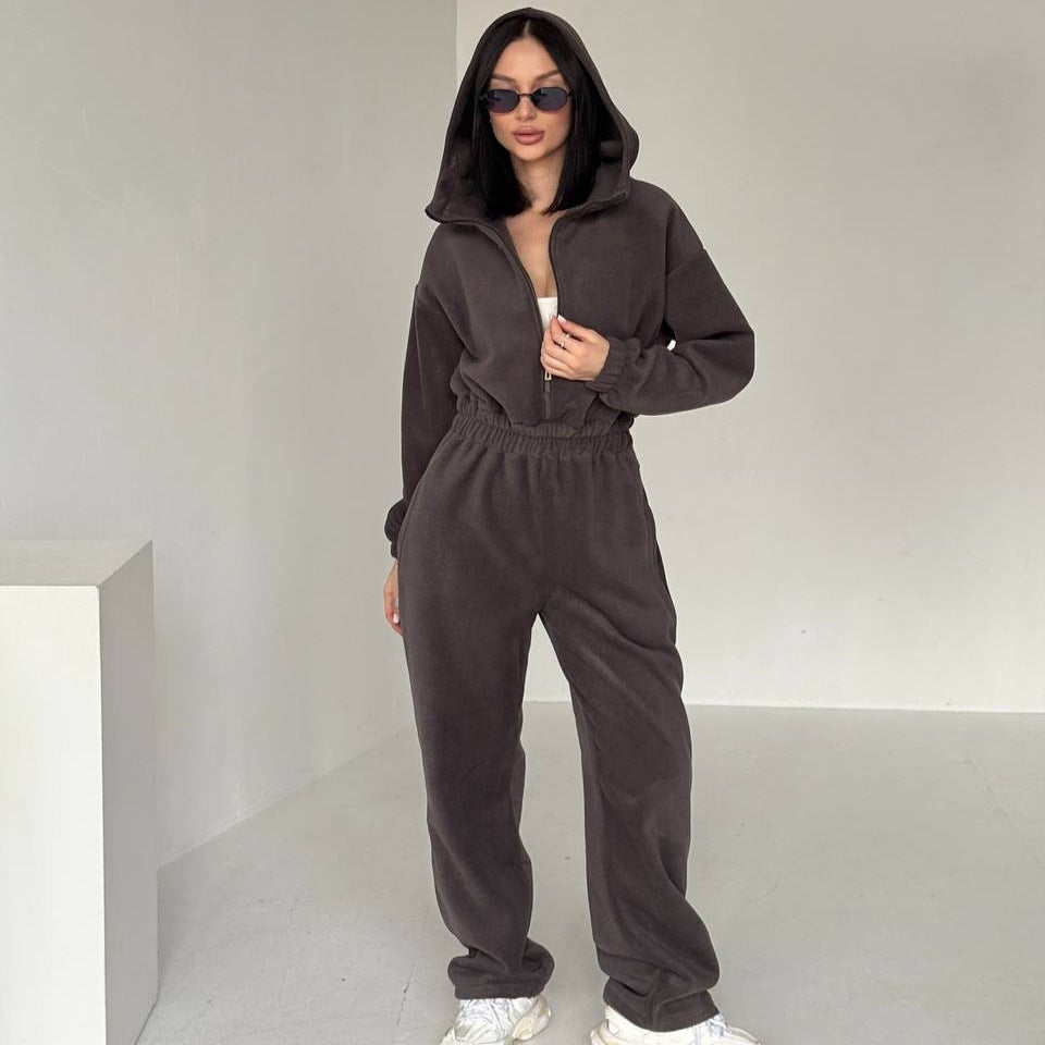 Women's Fleece Jogging Suit with Half Zipper