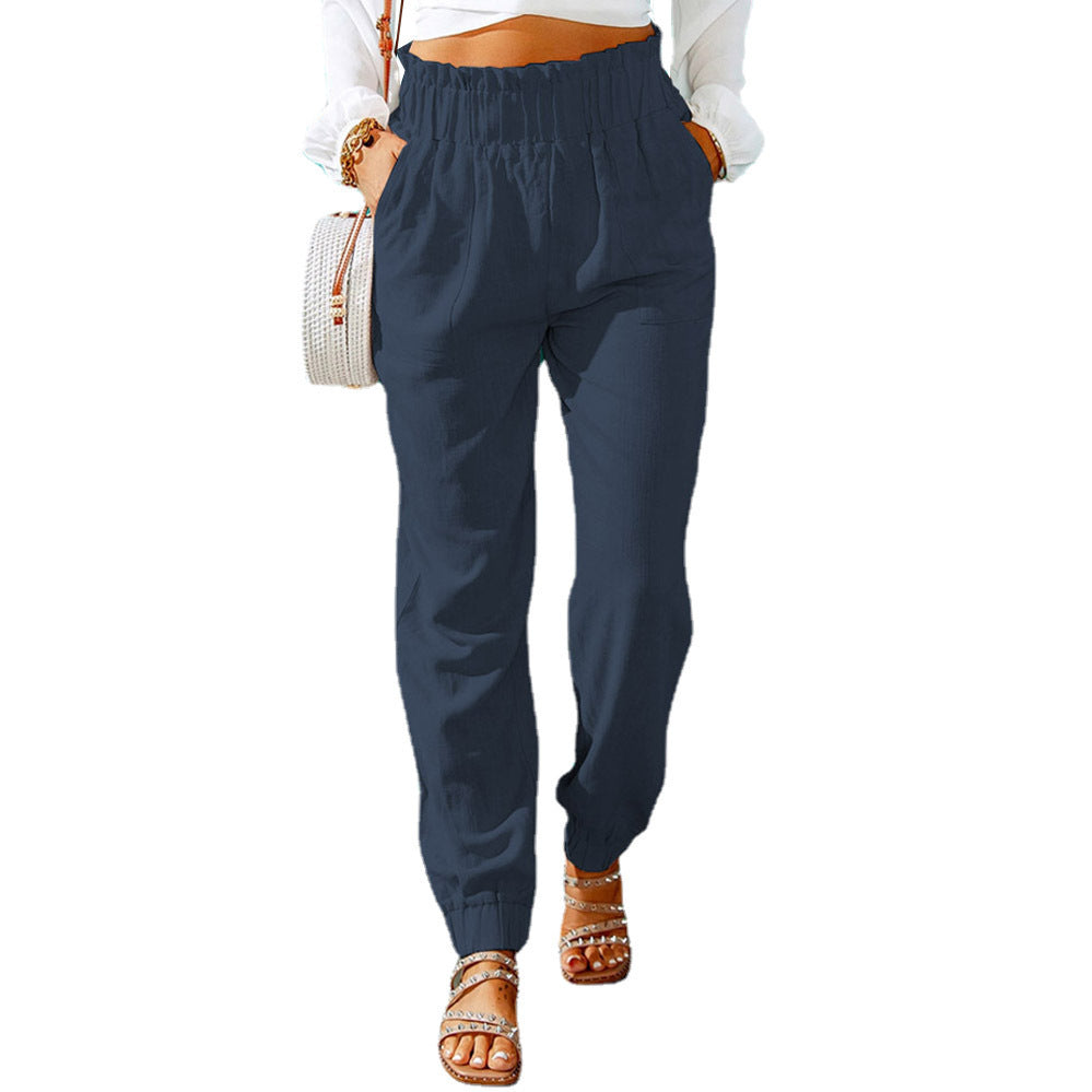 Women's Elegant Casual Trousers with Elastic Waist and Side Pockets