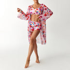 Women's Swim Set with Floral Top and Sheer Beach Cover-Up