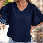 Women's Blouse with Elegant Off-Shoulder Puff Sleeves and V-Neck