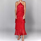 Elegant Fringe Maxi Dress with Shimmering Detail