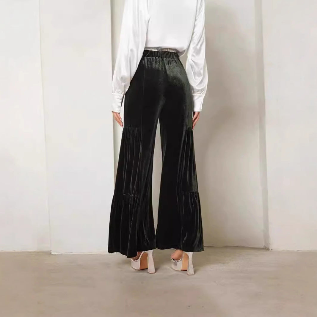 Women's Elegant High-Waisted Wide-Leg Velvet Pants
