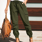 Women's Casual Cargo Pants with Elastic Waistband