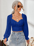 Women's Cropped Blouse with Ruffles and Puff Sleeves