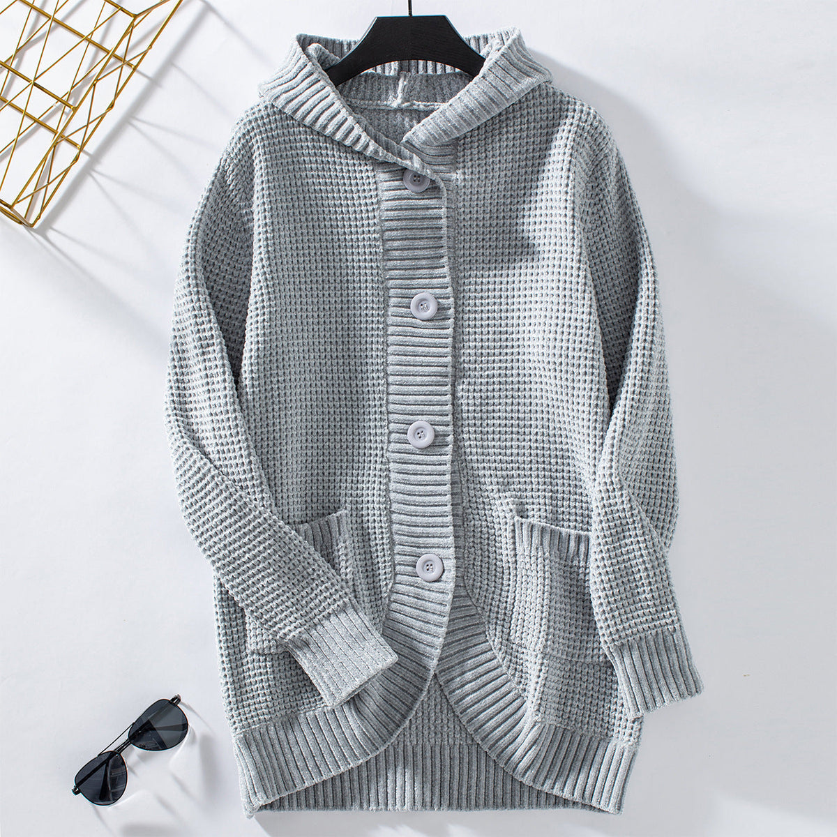 Women's Casual Knit Coat with Hood
