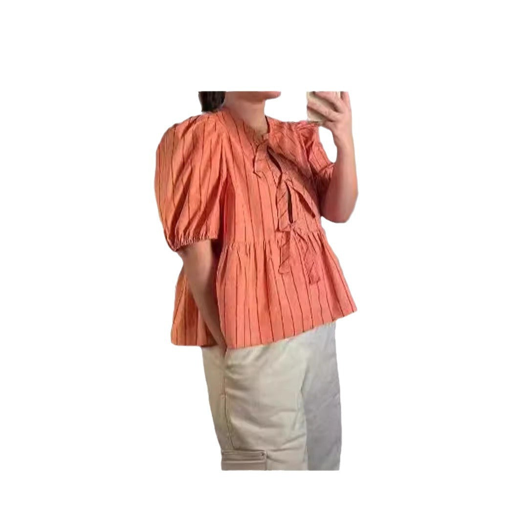 Women's Blouse with Ruffles and Bow Accents