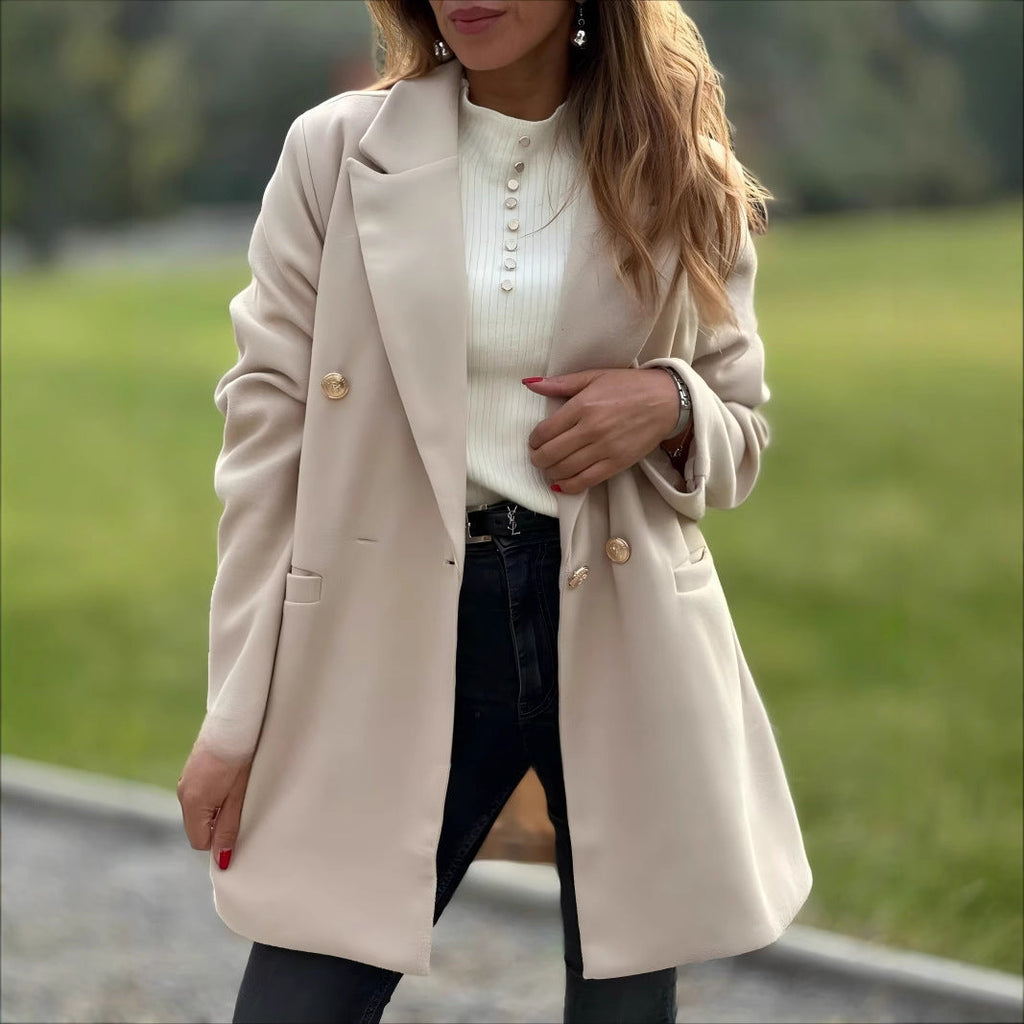Elegant Long Blazer with Statement Buttons