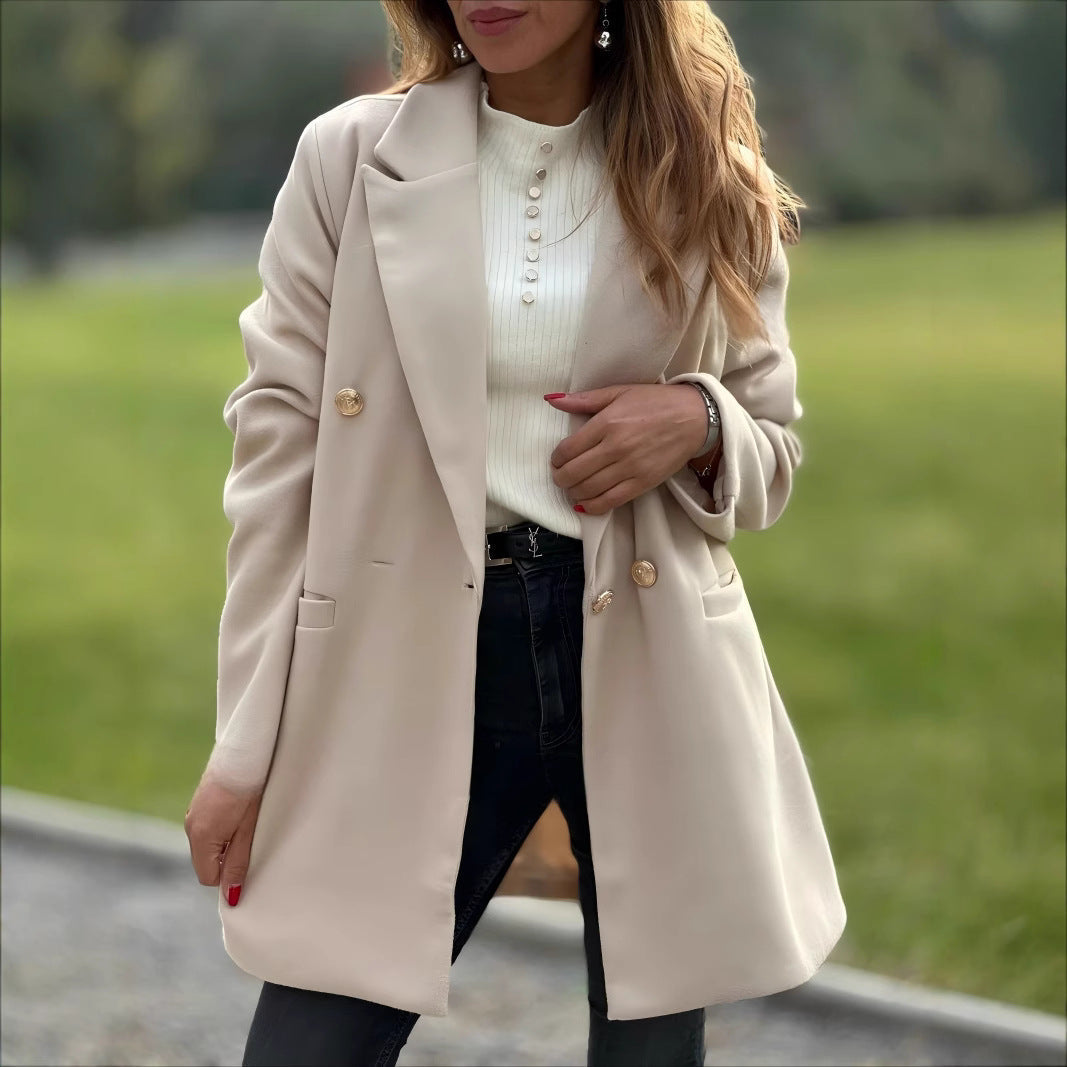 Elegant Long Blazer with Statement Buttons