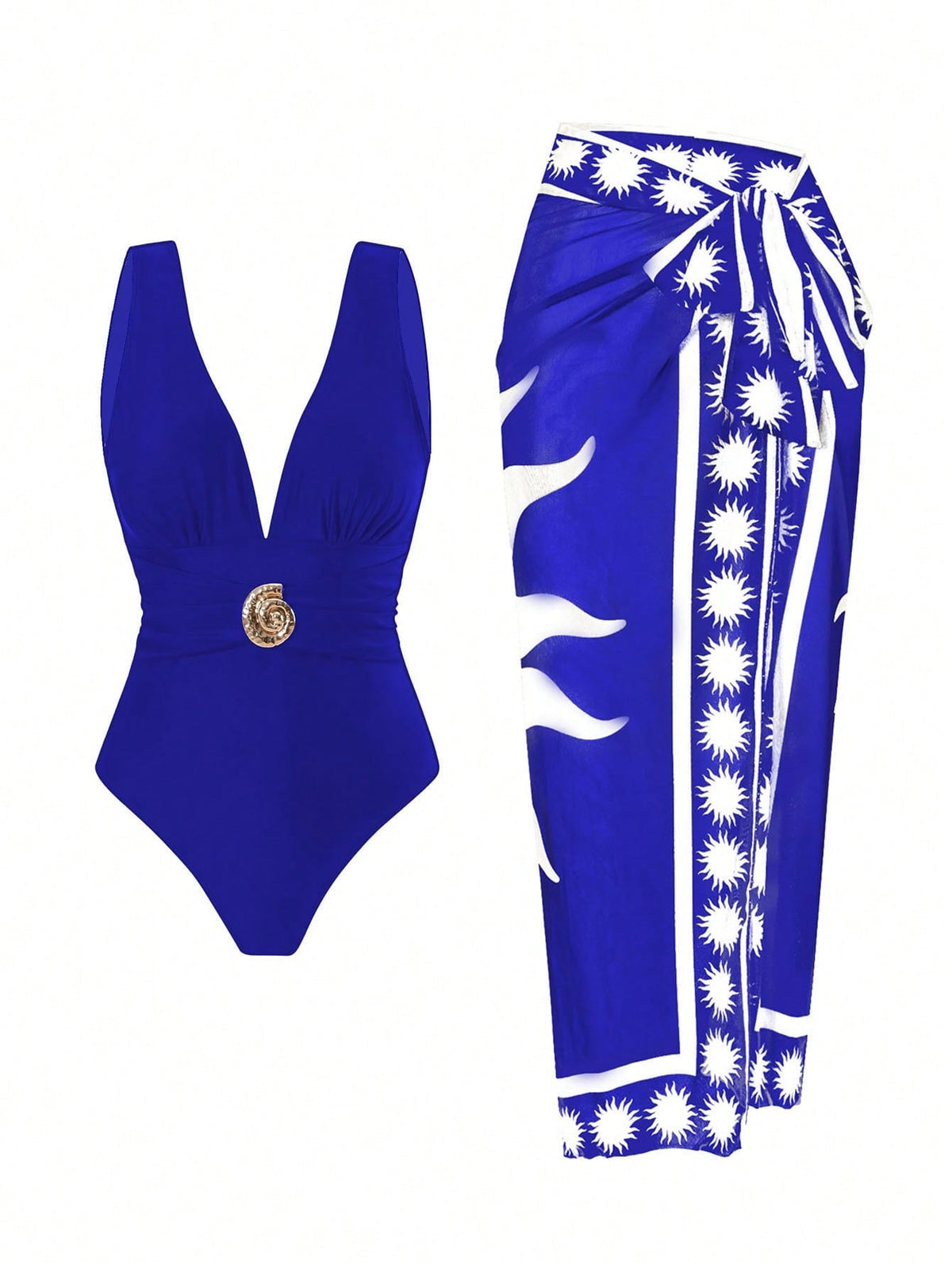 Women's Swimsuit with Feminine Wrap Skirt and Elegant Jewelry Detail