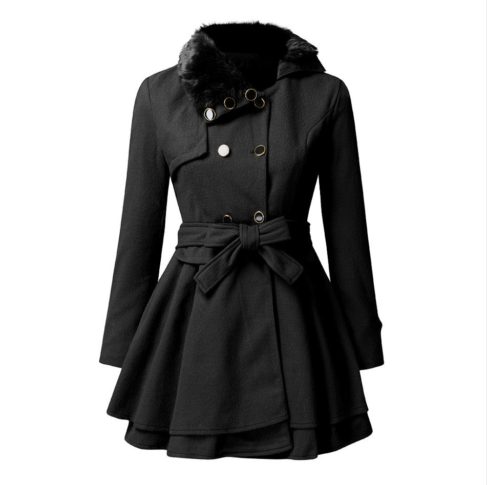 Women's Classic Coat with Elegant Collar and Detachable Hood