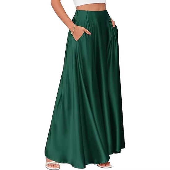 Women's Maxi Skirt with Elegant Pleats and Practical Pockets