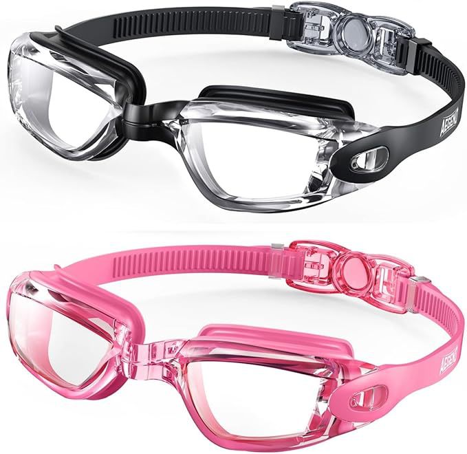 Swim goggles with adjustable head strap and anti-fog technology