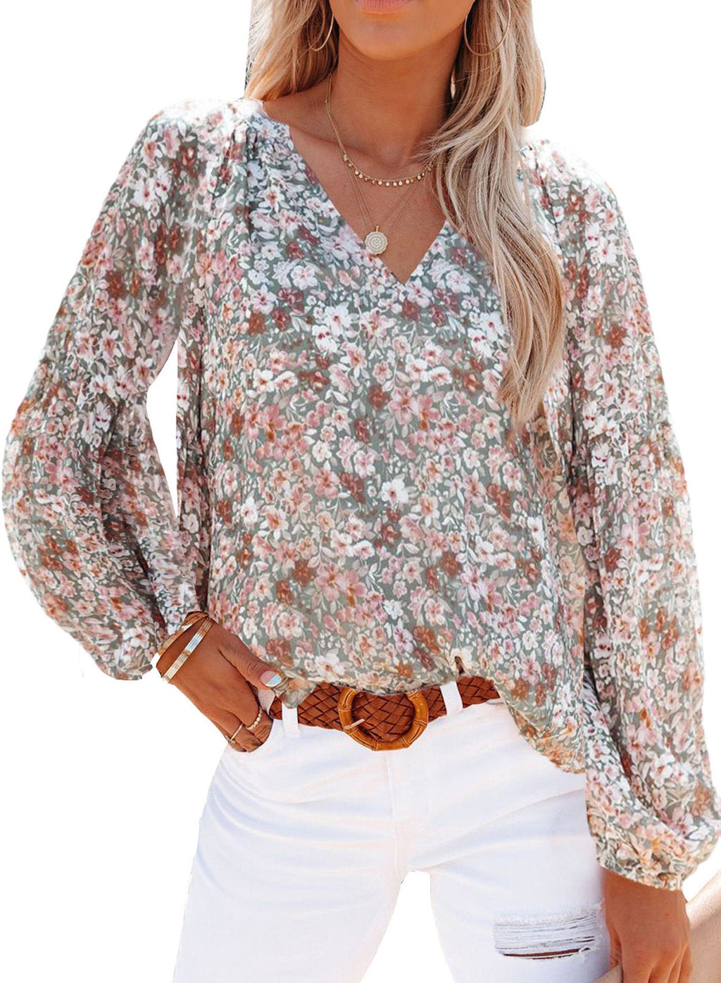 Women's Floral Blouse with V-Neck