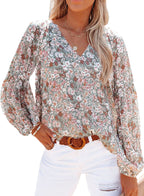 Women's Floral Blouse with V-Neck