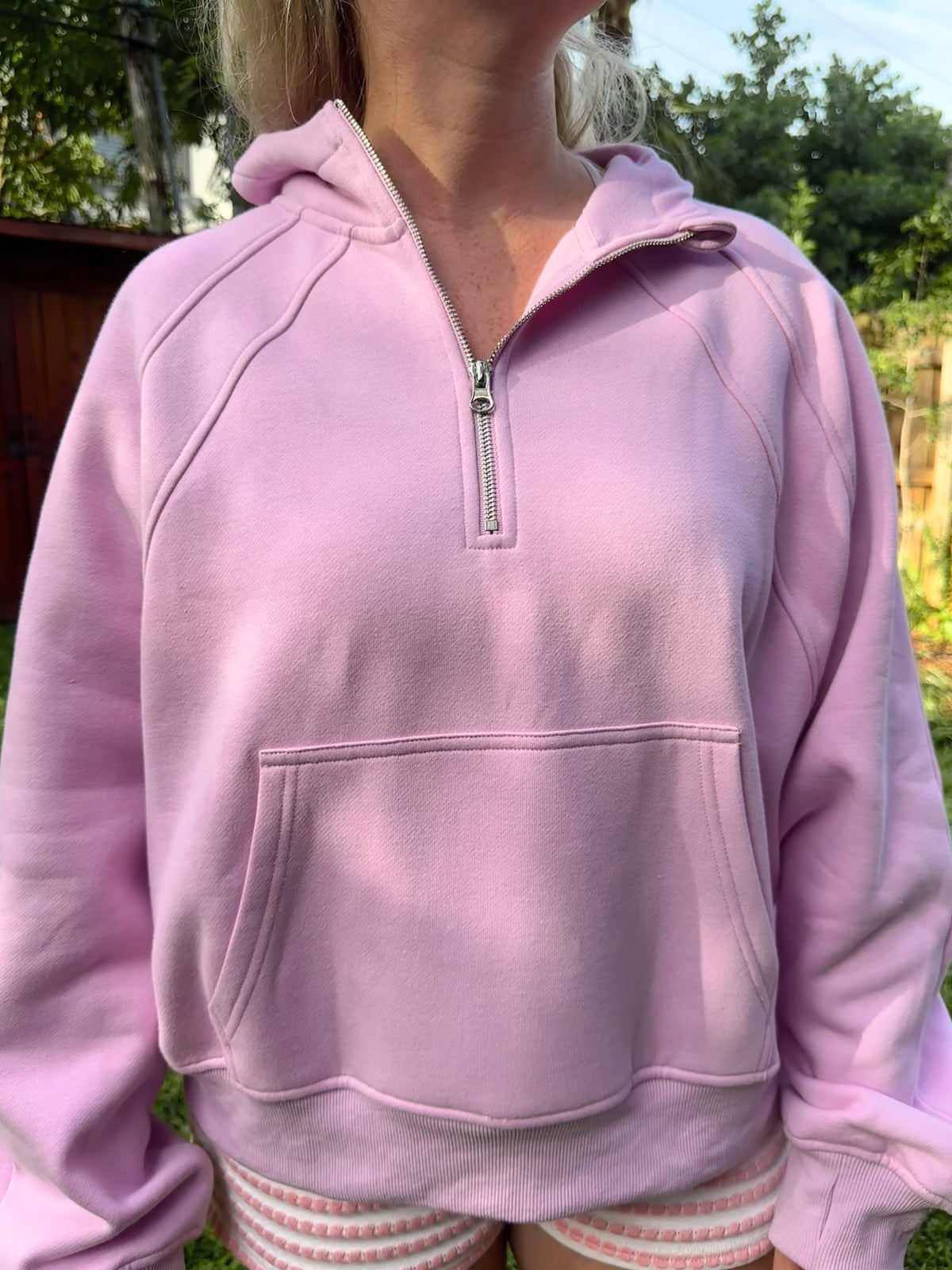 Women's Comfortable Hoodie with Short Zipper and Kangaroo Pocket