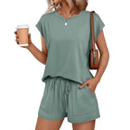 Women's Comfortable Lounge Set with Elastic Waist and Pockets