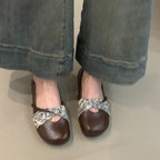 Women's Ballet Flats with Floral Strap Design and Comfortable Footbed