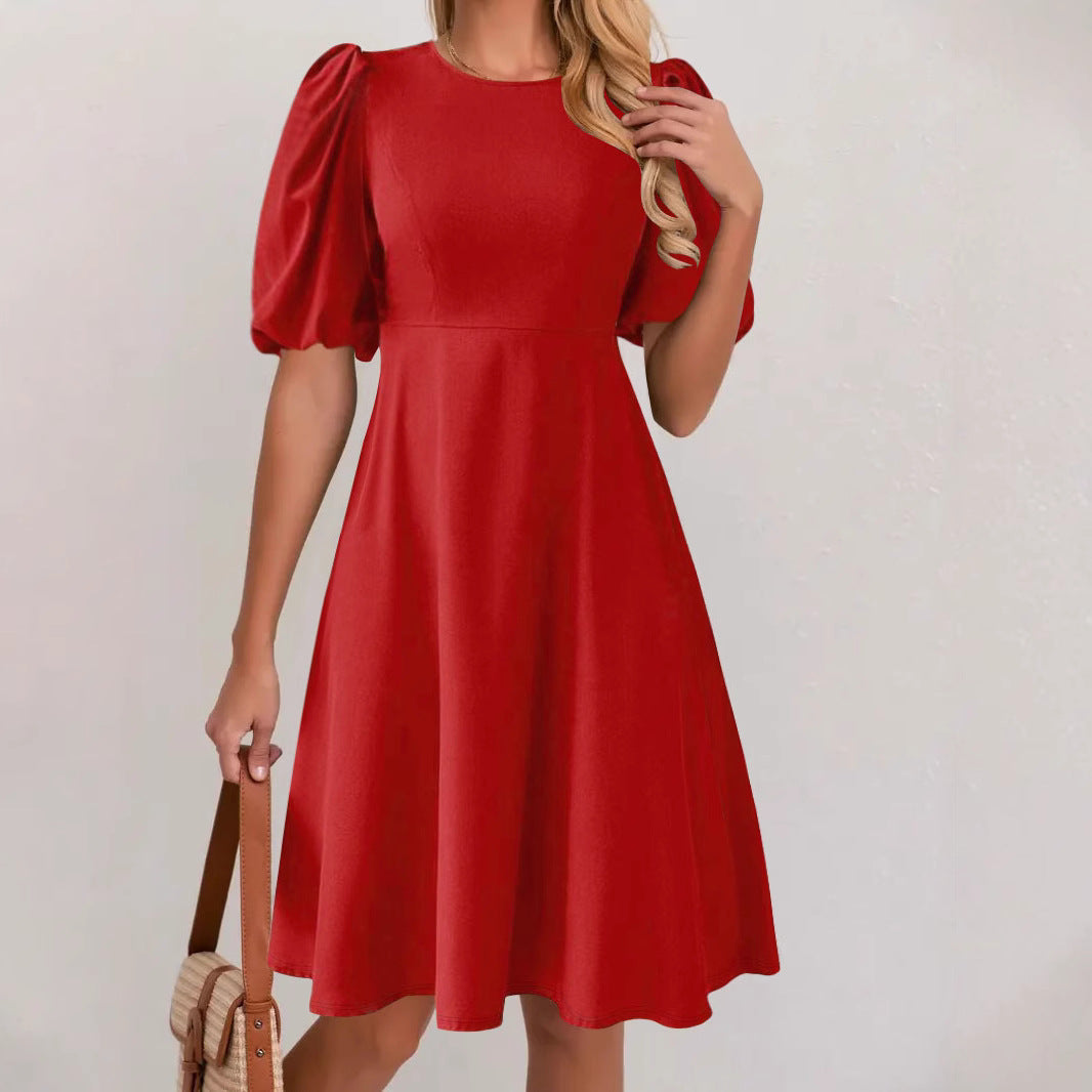 Women's A-Line Dress with Voluminous Puff Sleeves