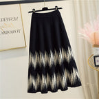 Women's Maxi Skirt with Wave Pattern and Elastic Waistband