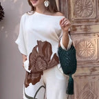 Women's Fashionable Ensemble with Floral Design and Wide Cut