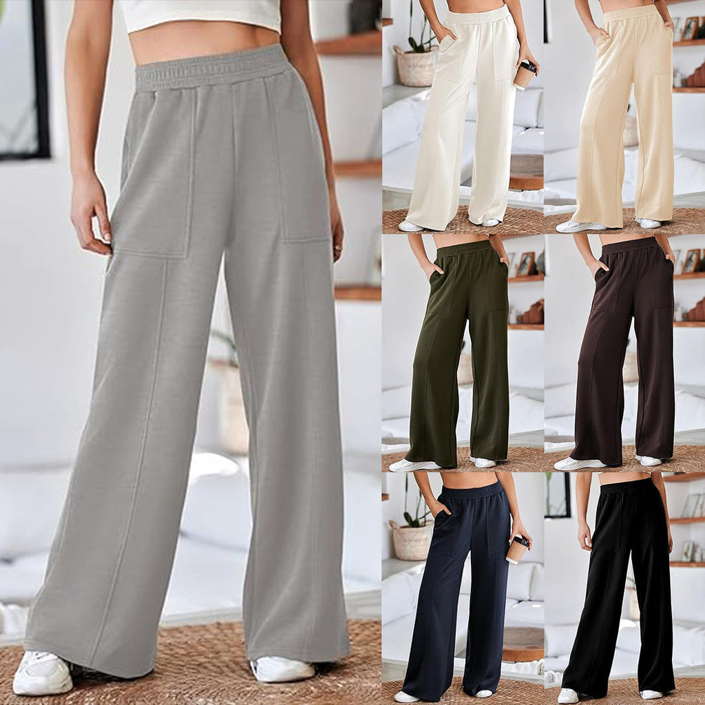 Women's Comfortable and Stylish Leisure Pants with Elastic Waistband and Pockets