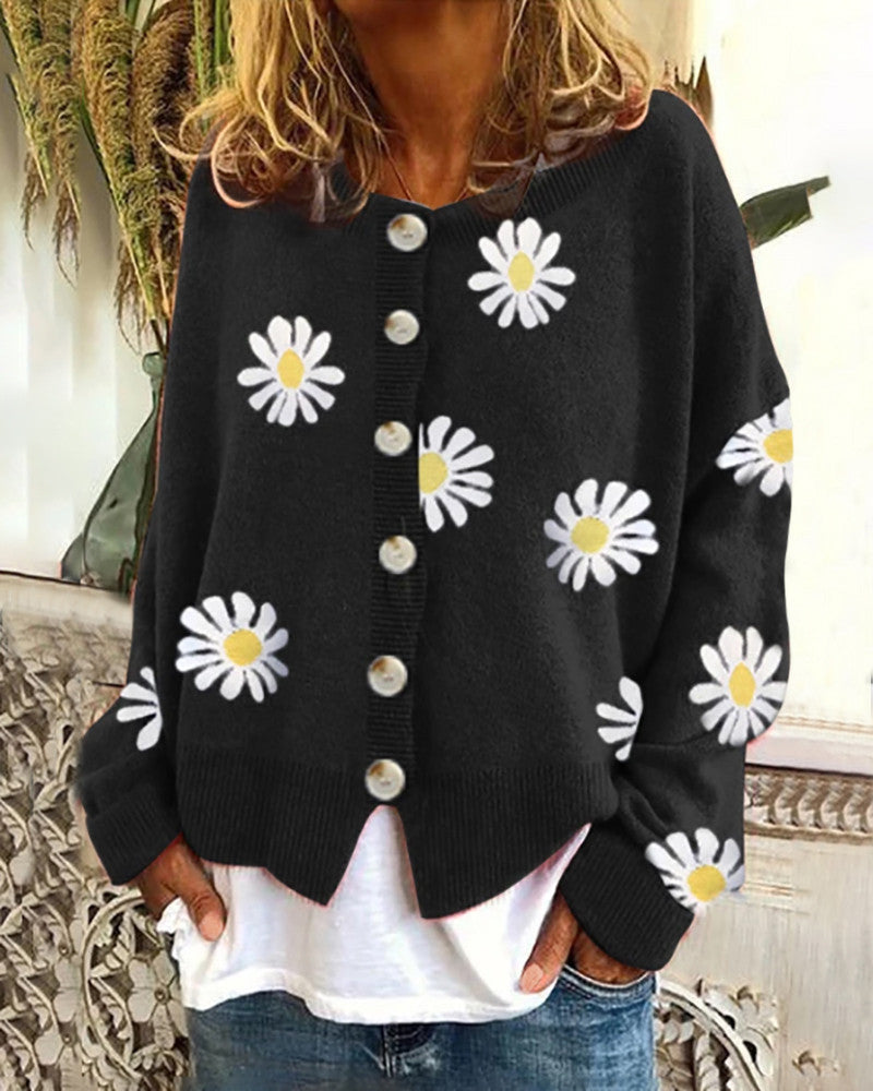 Women's Casual Floral Cardigan with Button Details