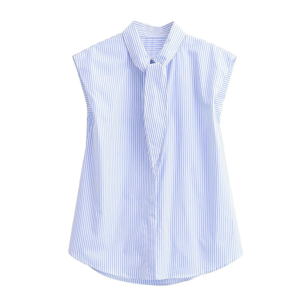 Women's Blouse with Stand-Up Collar and Bow Detail