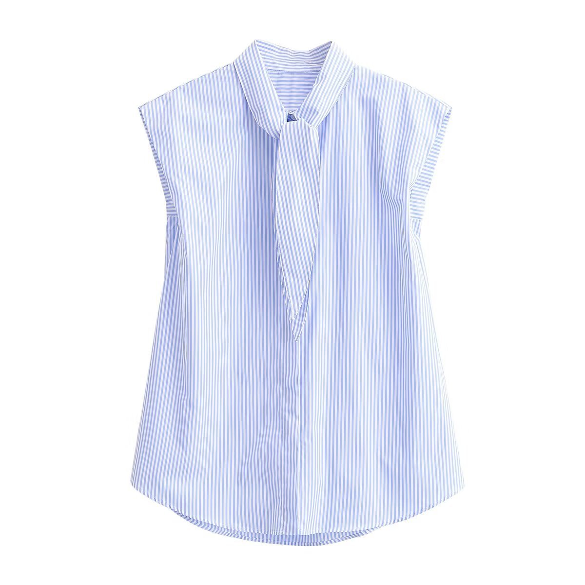 Women's Blouse with Stand-Up Collar and Bow Detail