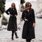 Women's Elegant Wrap Coat with Pockets and Tie Belt