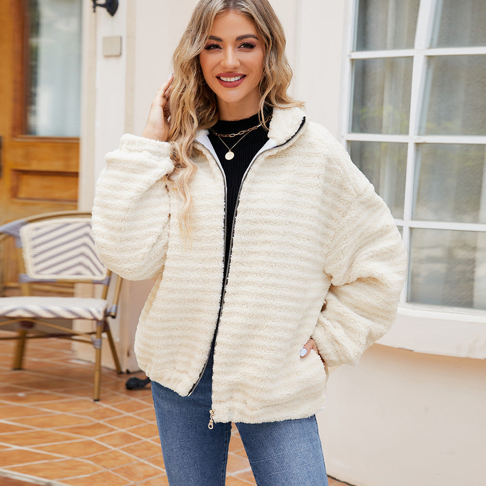 Women's Cotton Fleece Jacket with Zipper