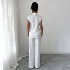 Elegant Two-Piece Set with Fitted Blouse and Wide-Leg Trousers